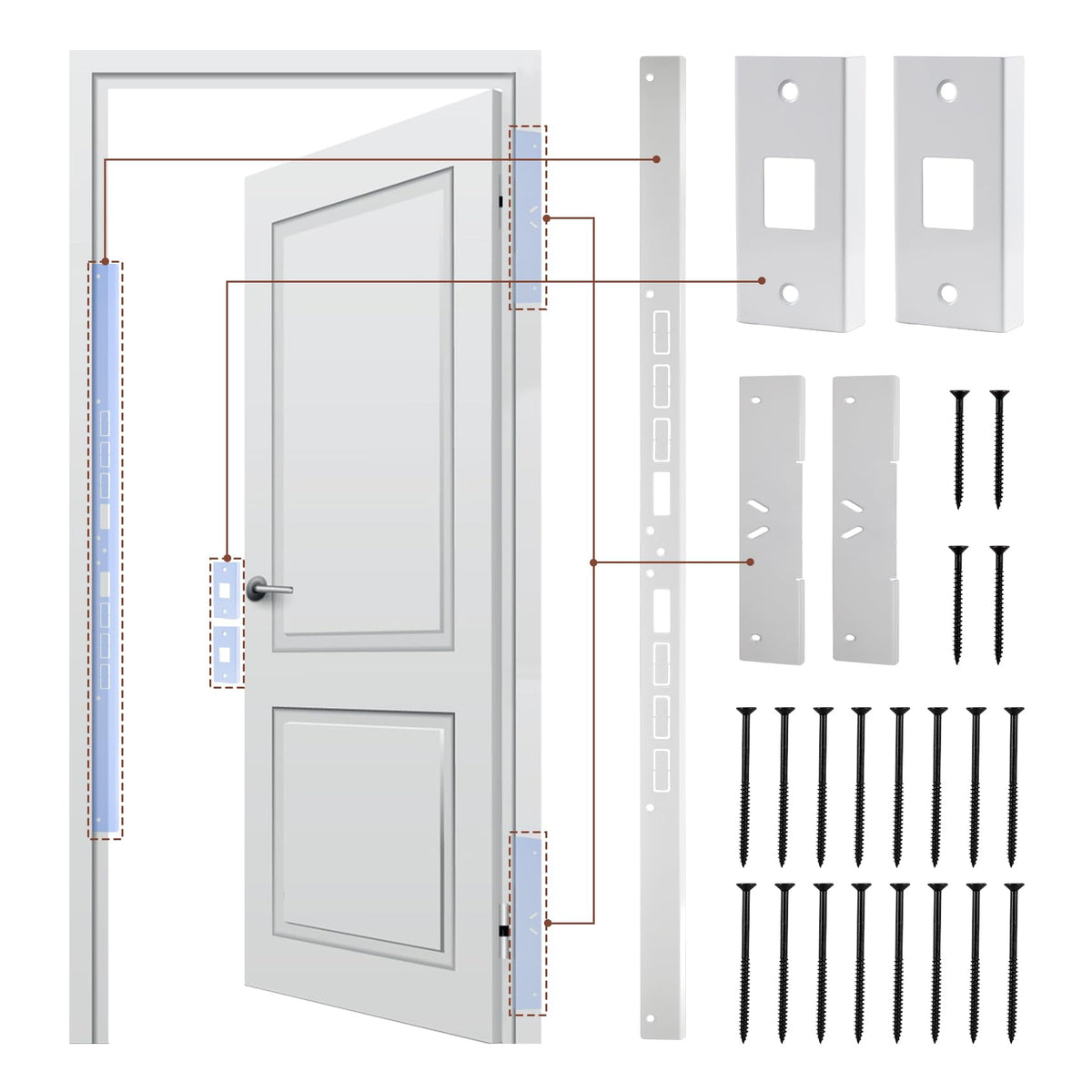 Lnytfee 46-inch jamb guard plate reinforces the door frame against impacts.