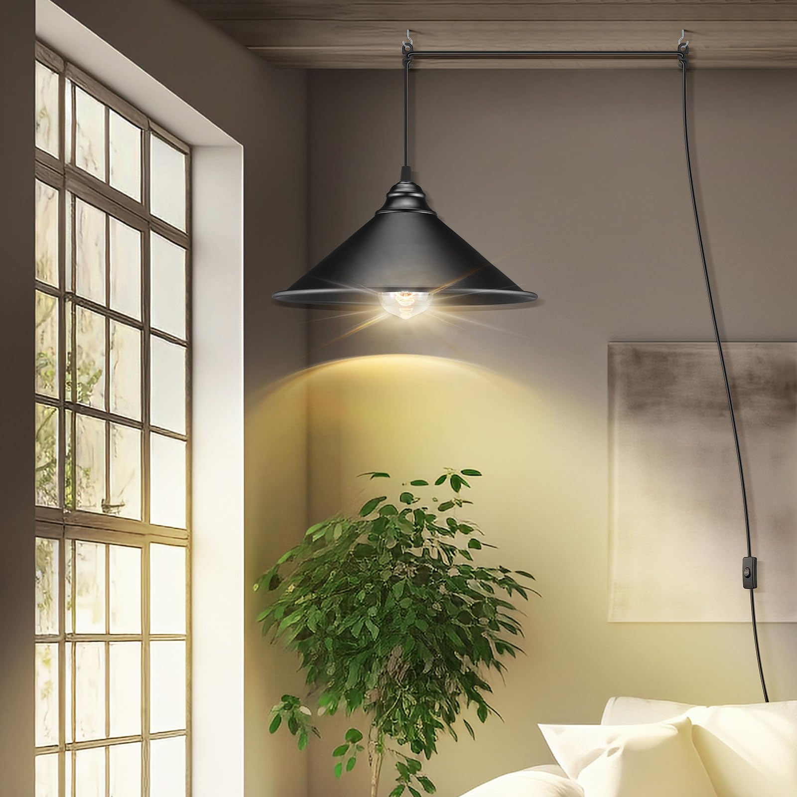 LYOOWNG plug-in pendant light, shade dimensions 10.83 by 5.12 inches