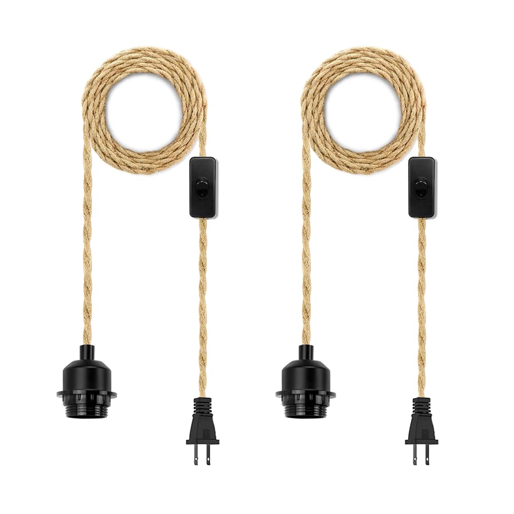 LYOOWNG plug-in pendant light cord with 15ft hemp rope for flexible hanging decor.