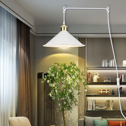 LYOOWNG white pendant light with UL-certified E26 base compatible with many bulbs.