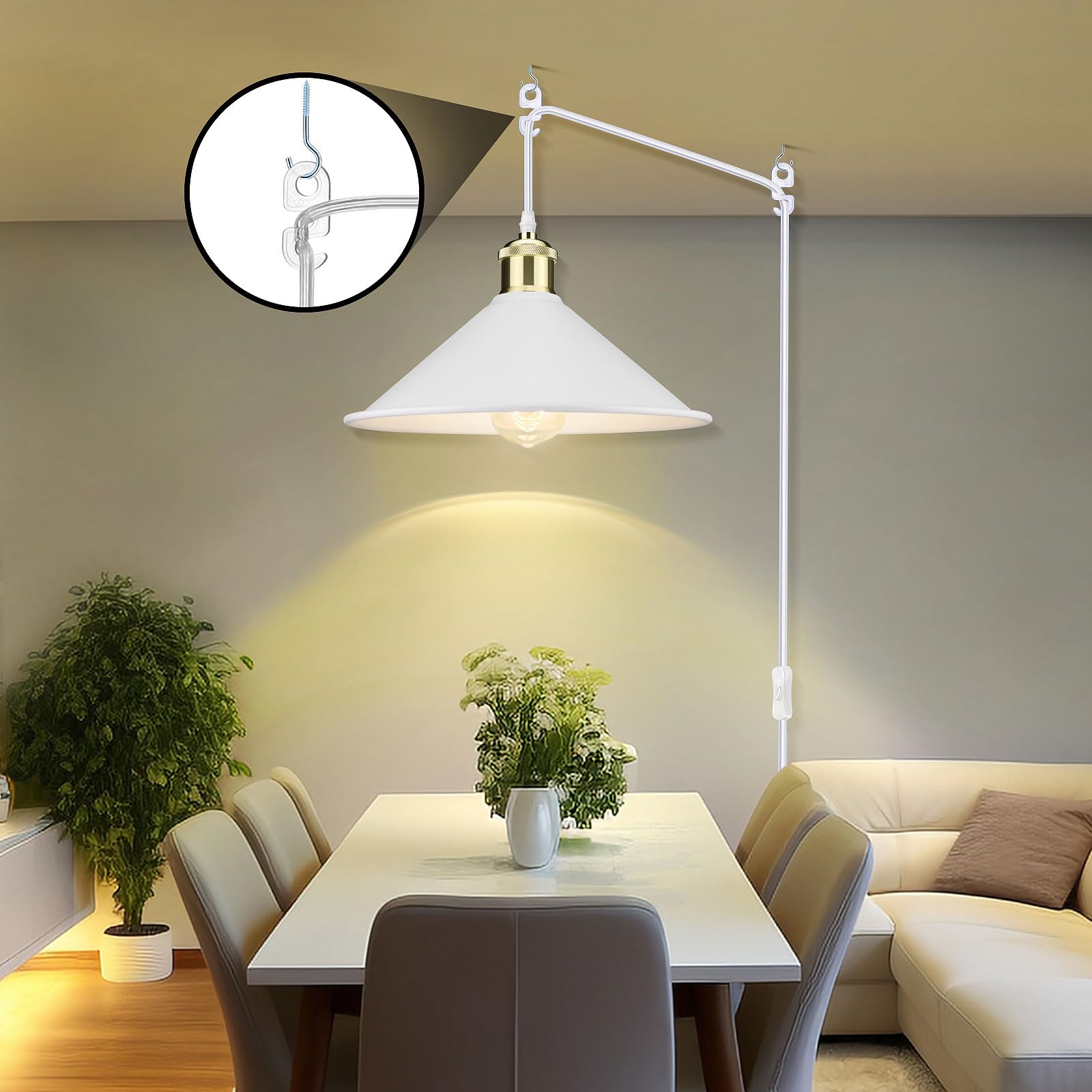 LYOOWNG industrial white pendant fixture with E26 socket perfect for modern living spaces.