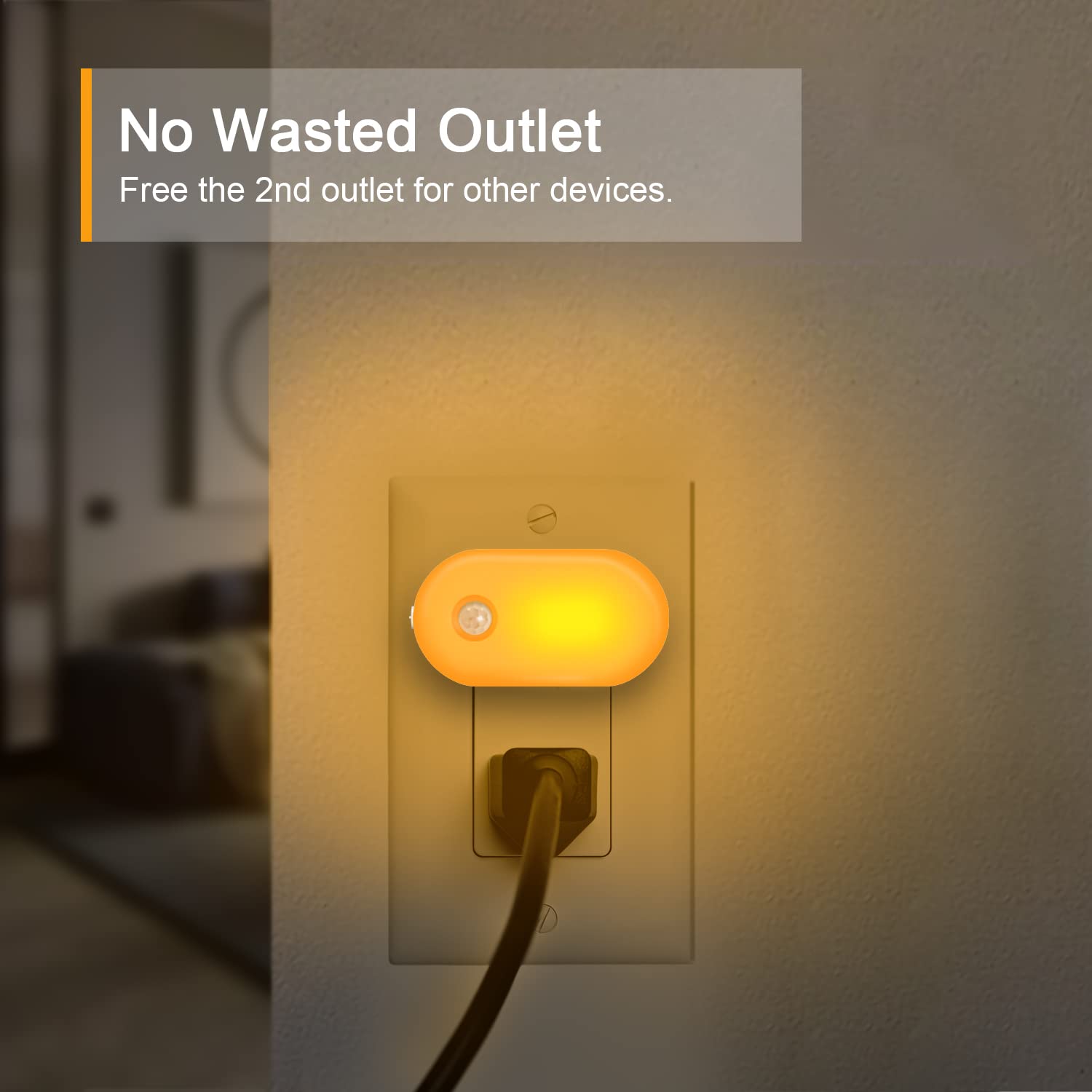 Lyridz Amber Night Light compact design fits standard outlets without blocking the other socket.