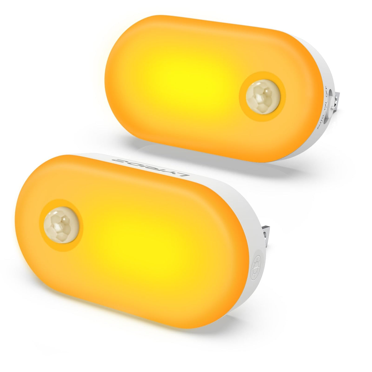Lyridz Amber Night Light plugged into outlet, leaving second outlet free for use.