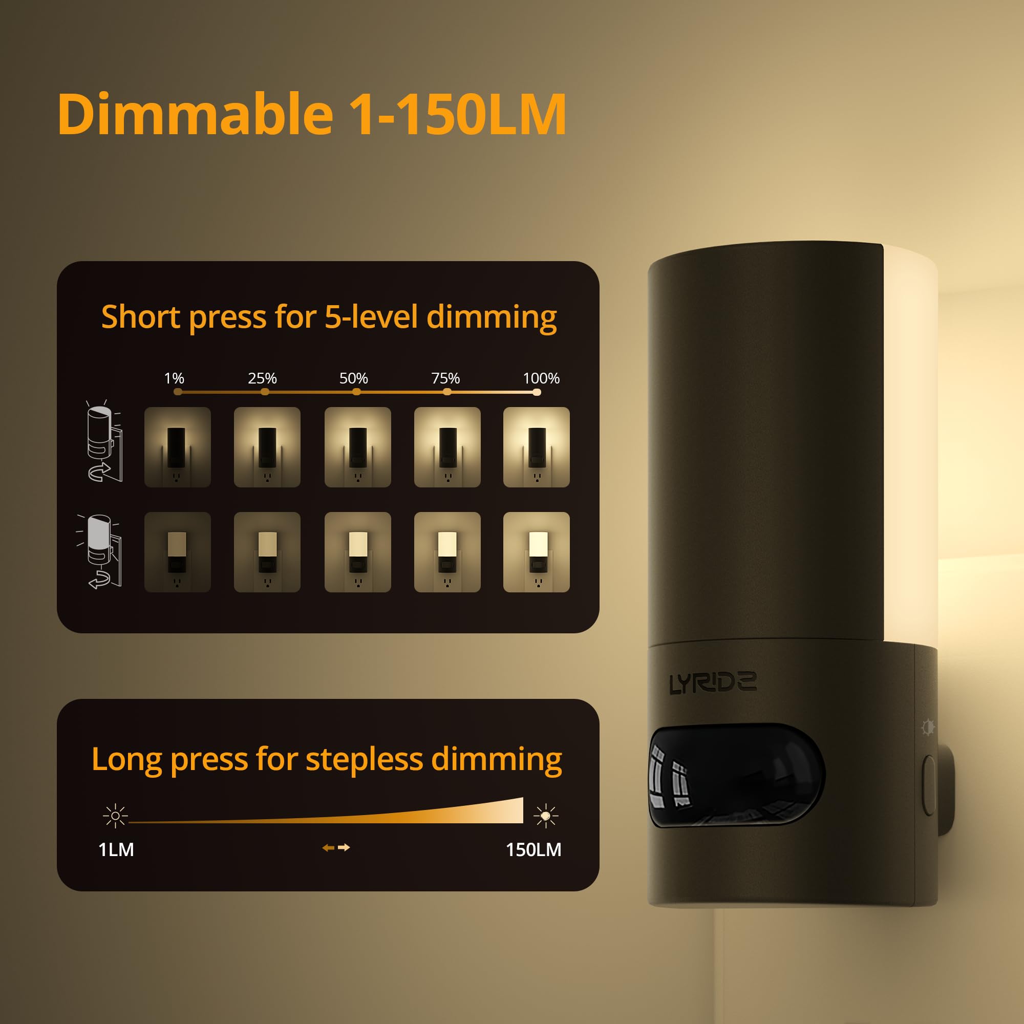 Lyridz dimmable night light brightness up to 150 lumens