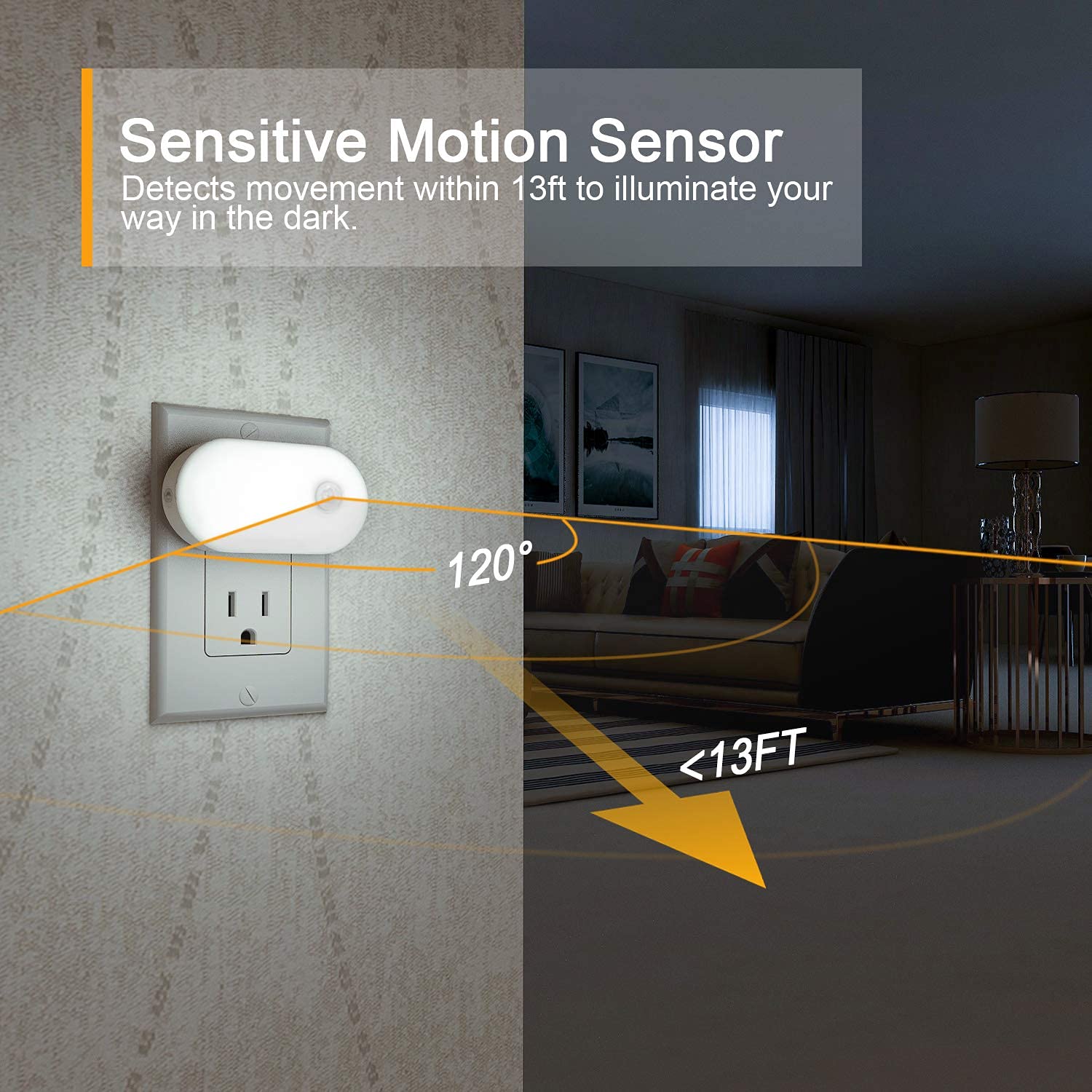 Lyridz compact night light fits outlets while keeping a second outlet free.