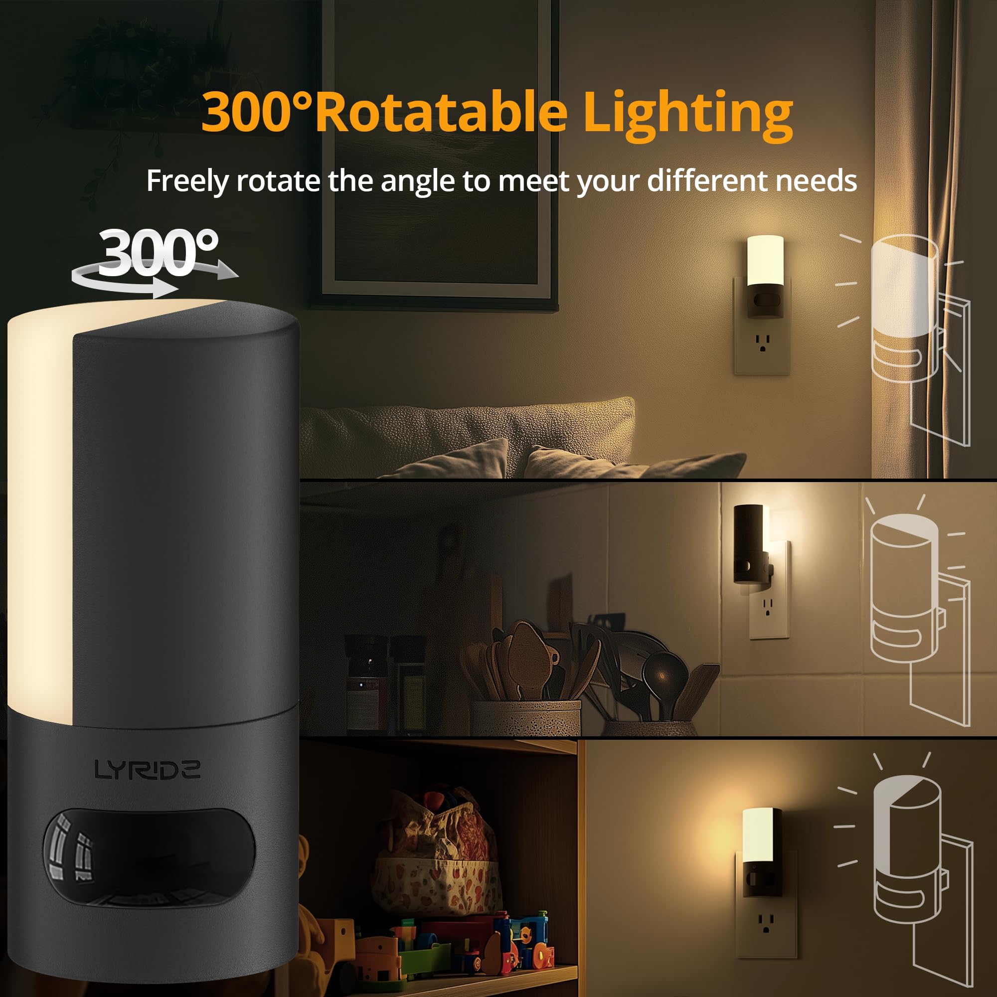 Lyridz rotatable night light side angle for flexible lighting