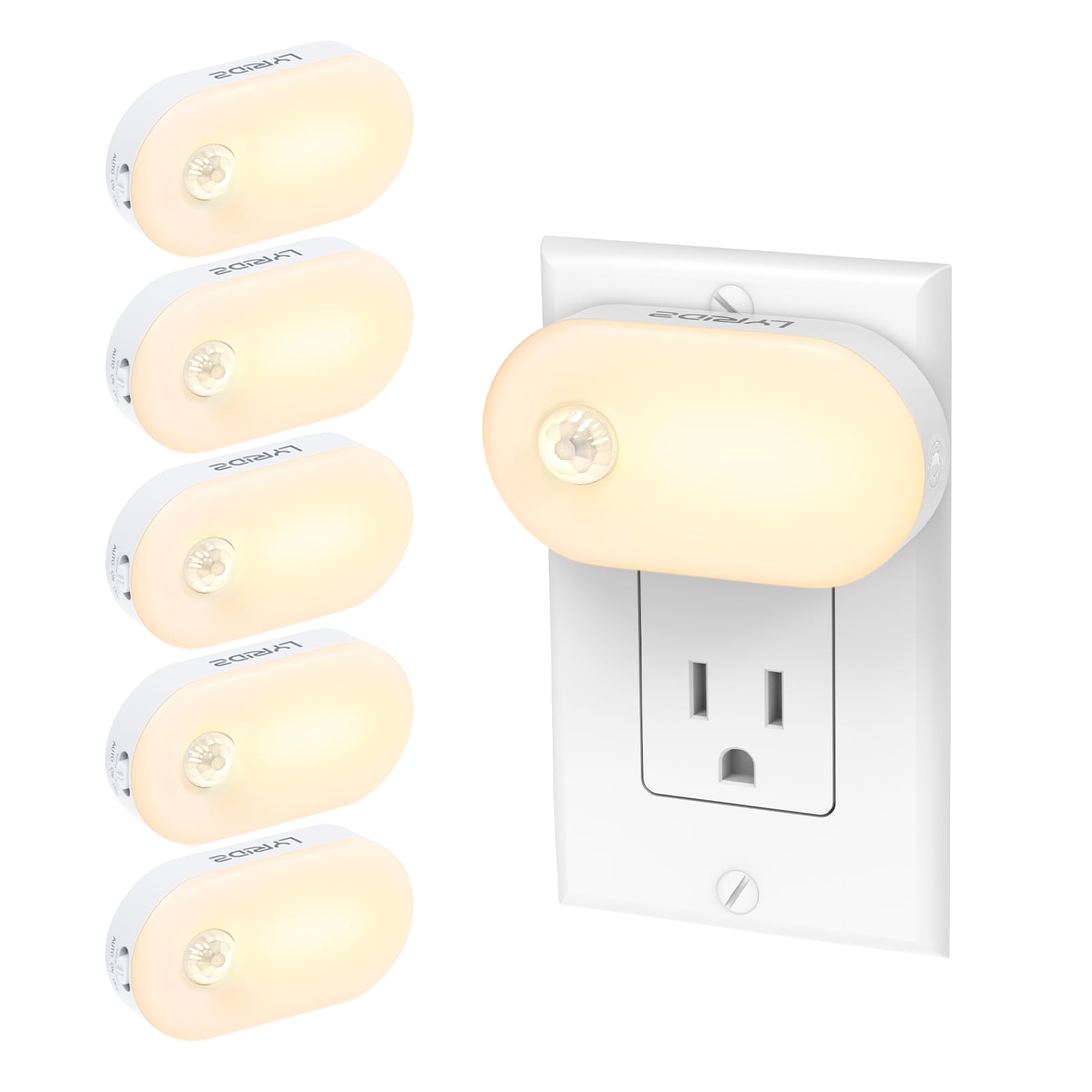 Lyridz plug-in night light with motion sensor for bathroom convenience.