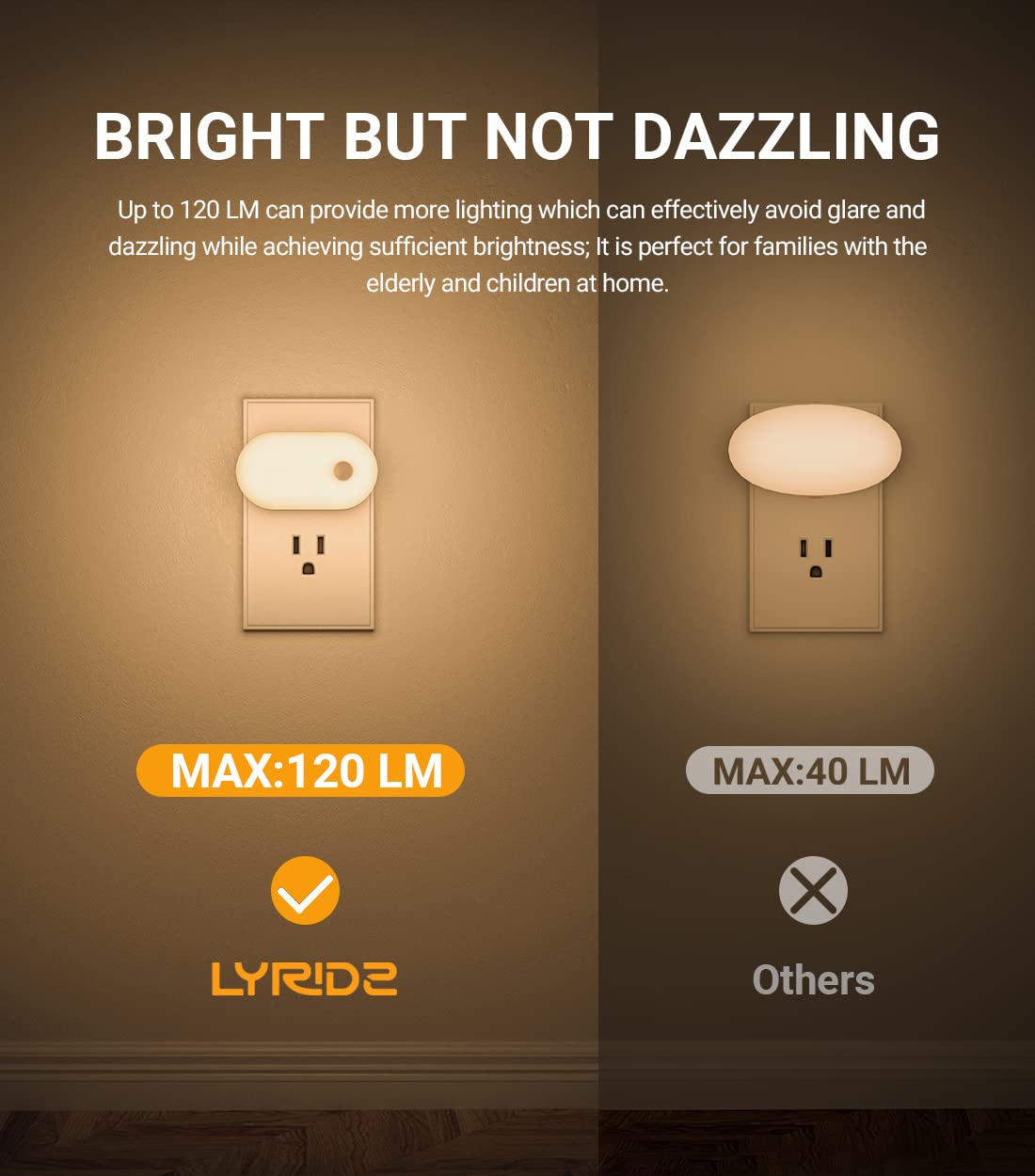 Lyridz night light with motion sensor in a bedroom for safe navigation.