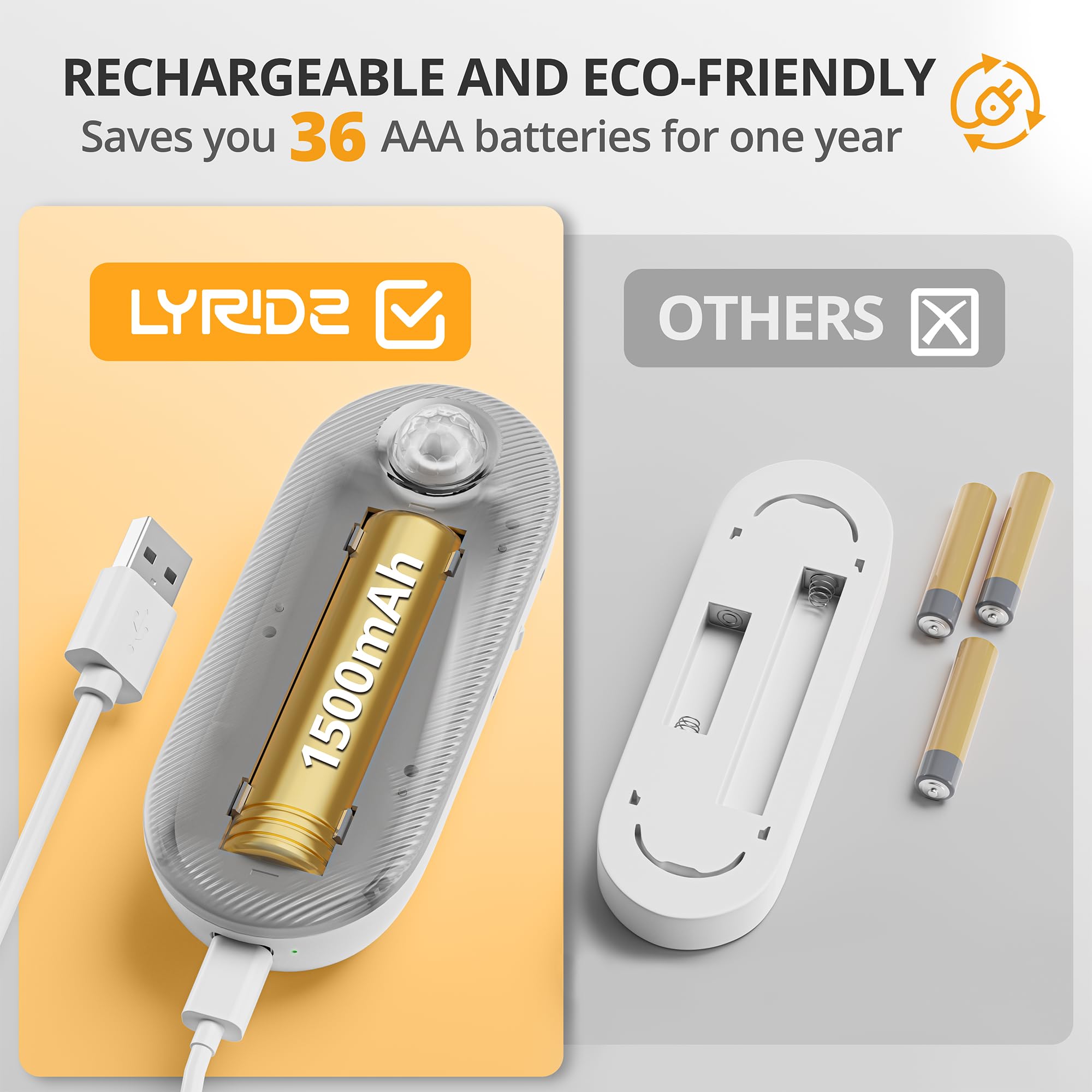 Lyridz night light shows 1500mAh battery for long-lasting use