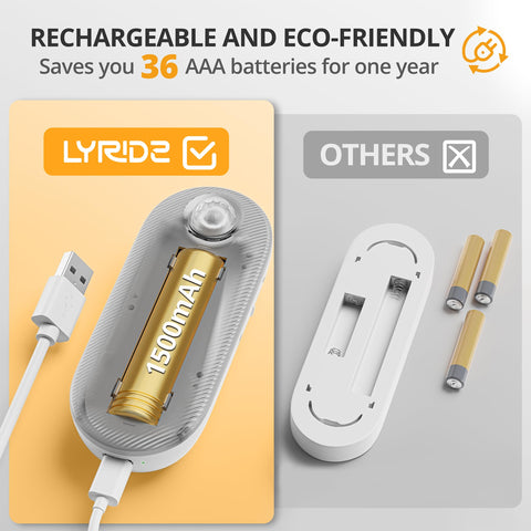 Lyridz night light shows 1500mAh battery for long-lasting use