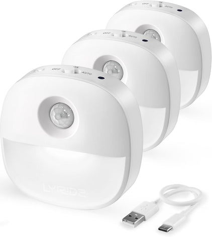 Lyridz rechargeable night light with motion sensor, front view for safer hallways.