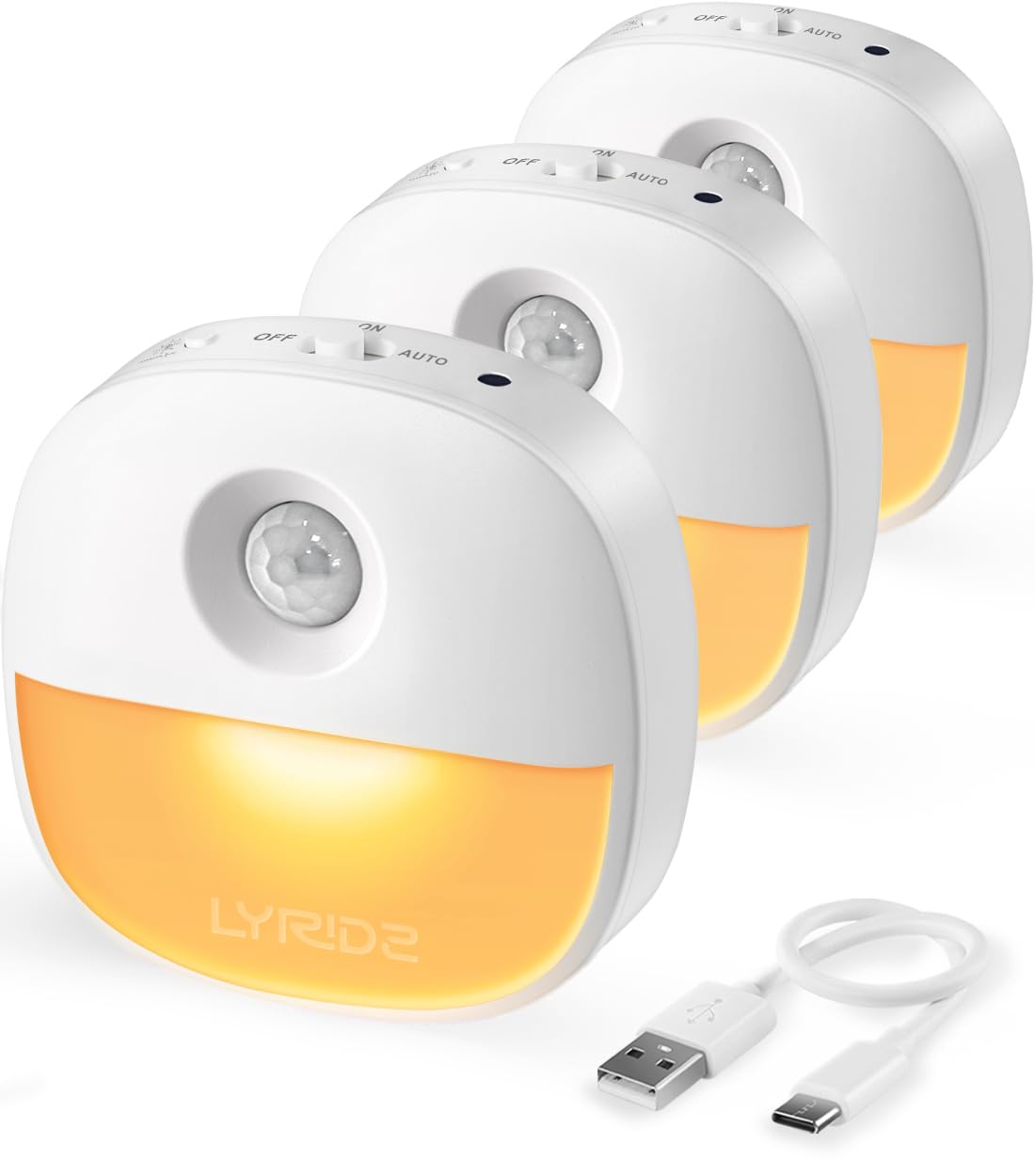 Lyridz rechargeable night light with motion sensor lighting the bathroom softly for safe steps.