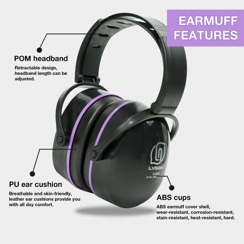 LYSIAN foldable safety ear muffs adjustable headband provide a secure, comfortable fit.