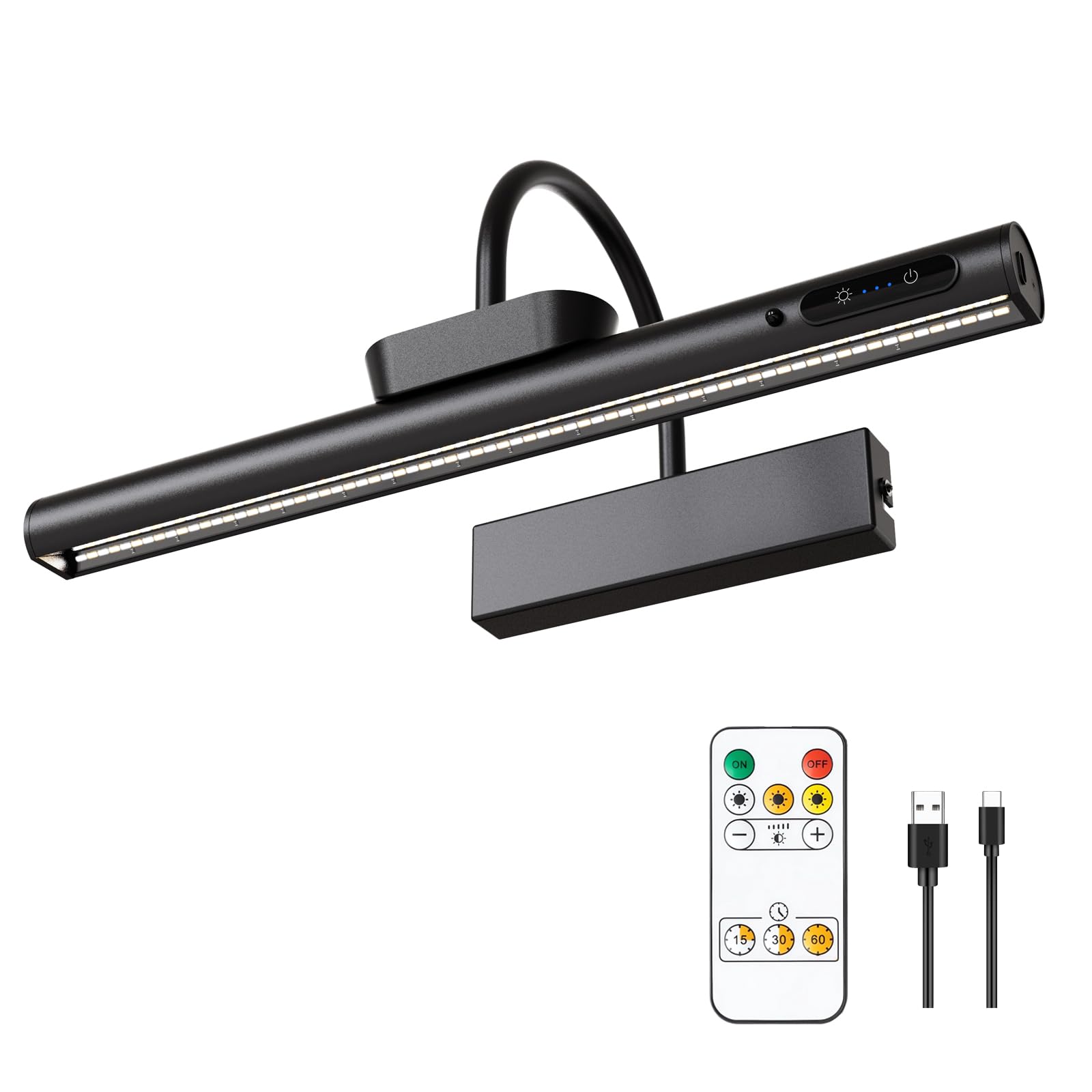 LYTARA dimmable cordless picture light shines on wall art with even color and detail.