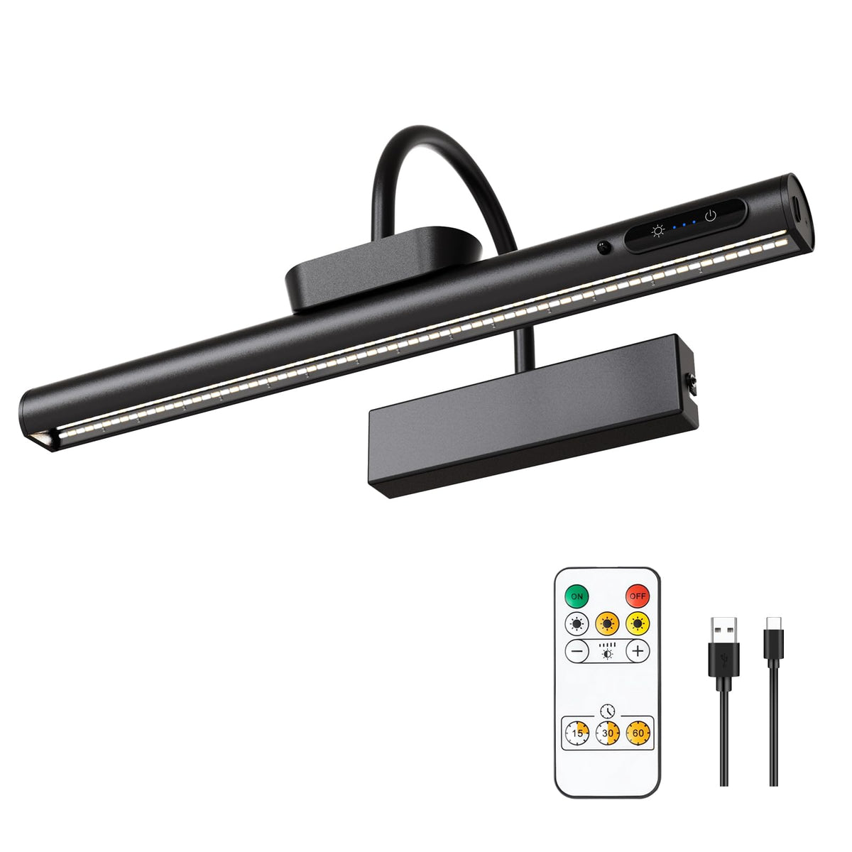 LYTARA dimmable cordless picture light shines on wall art with even color and detail.