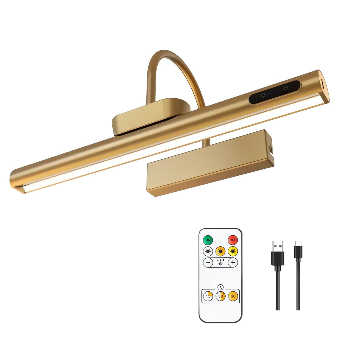 LYTARA gold picture light on wall highlighting artwork details with even glow