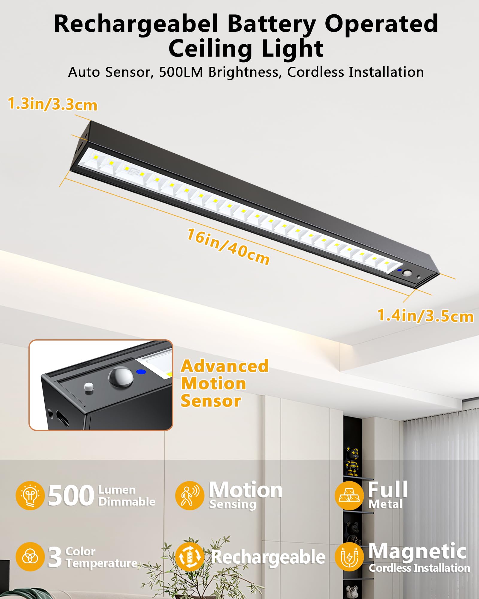 LYTARA ceiling light with magnetic mount for quick cordless installation