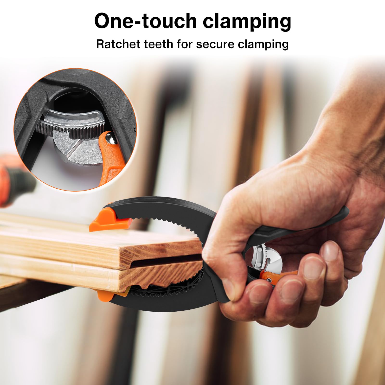 Lytool ratcheting clamp demonstrates one-handed trigger for easier operation.