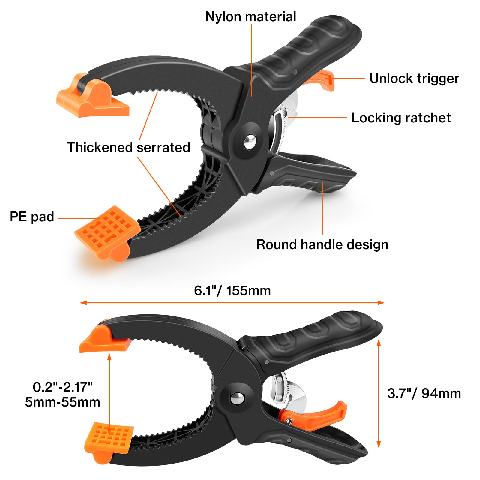 Lytool woodworking clamps 6-inch showcase durable nylon and steel construction.