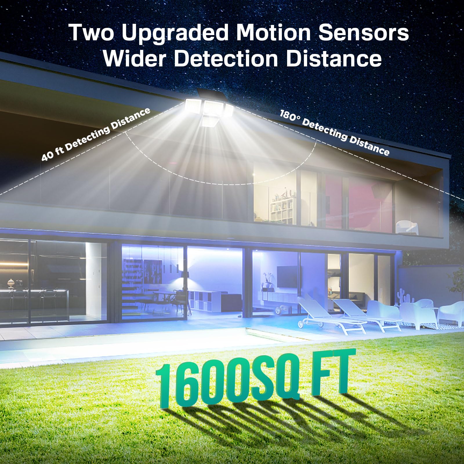 LYWALT 270-degree flood design brightens a large exterior area at night