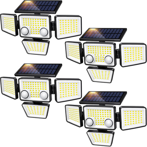 LYWALT solar lights outdoor four-heads adjustable illuminate wide areas at night.