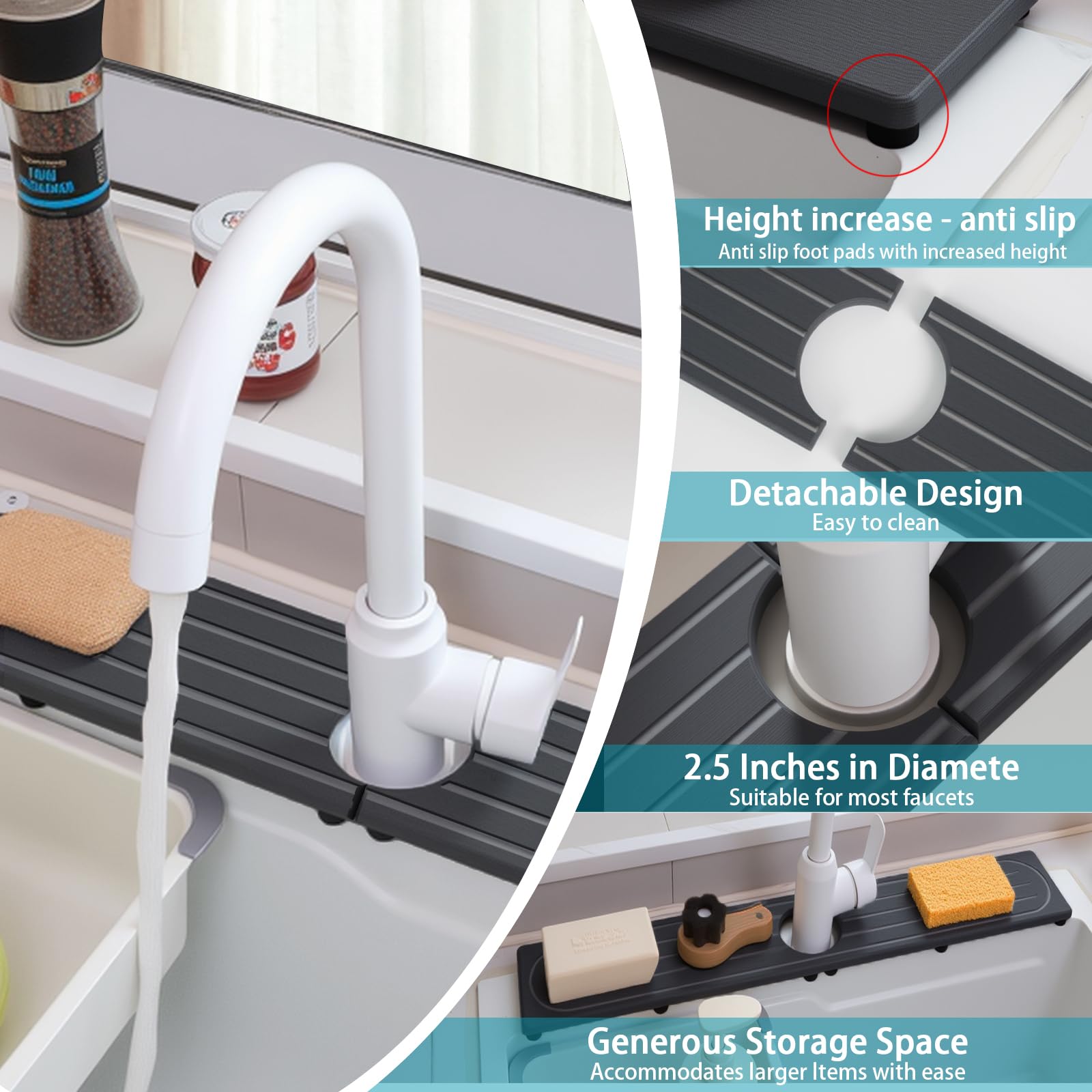 Lyxel center hole design fits most faucets without blocking accessories.
