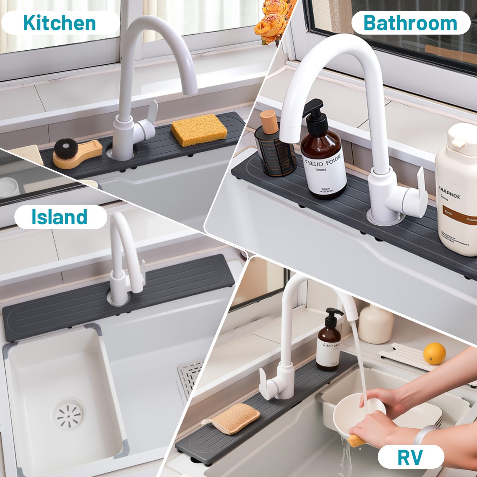 Lyxel splash guard helps keep bathroom counters dry and clean.