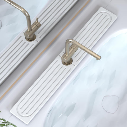 Lyxel faucet mat absorption closeup highlights rapid water uptake for a drier kitchen sink area.