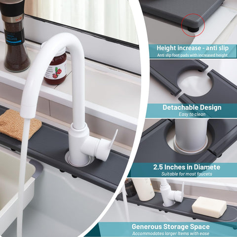 Lyxel faucet mat with silicone footpads for anti-slip stability.