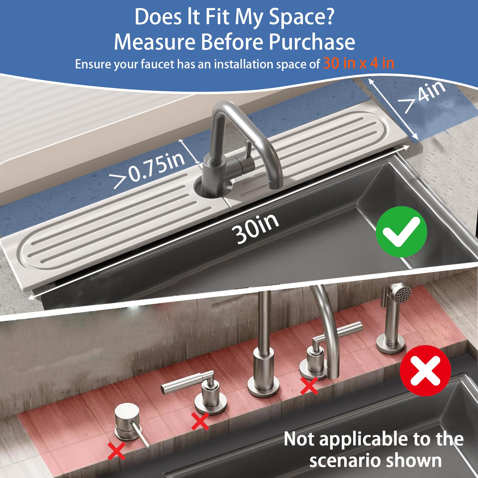 Lyxel faucet mat fast-drying diatomite showcases quick evaporation around the faucet.