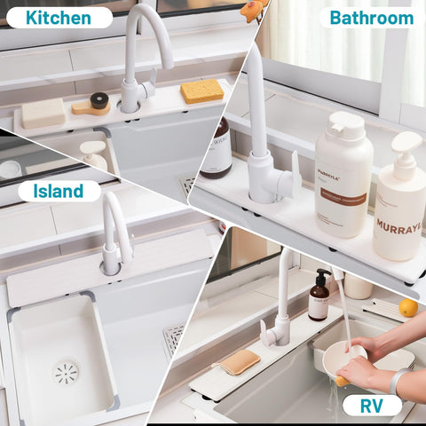 Lyxel Faucet Mat fits standard faucet bases with a tidy footprint