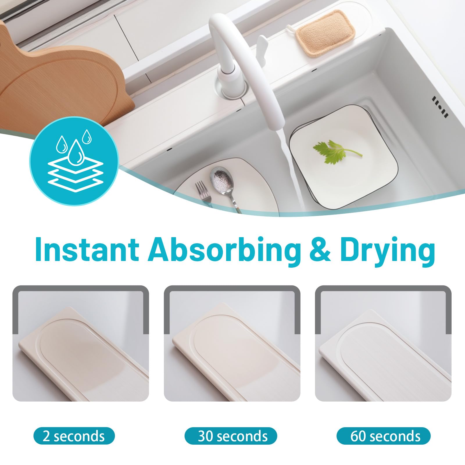 Lyxel Faucet Mat raised feet improve airflow around the faucet