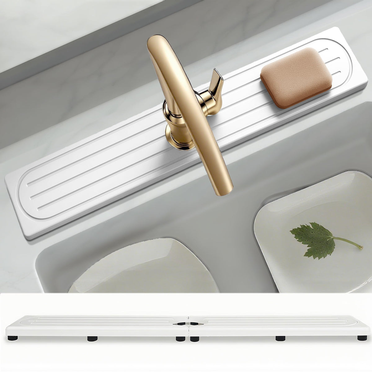 Lyxel faucet mat raised feet for quick dry and air flow.