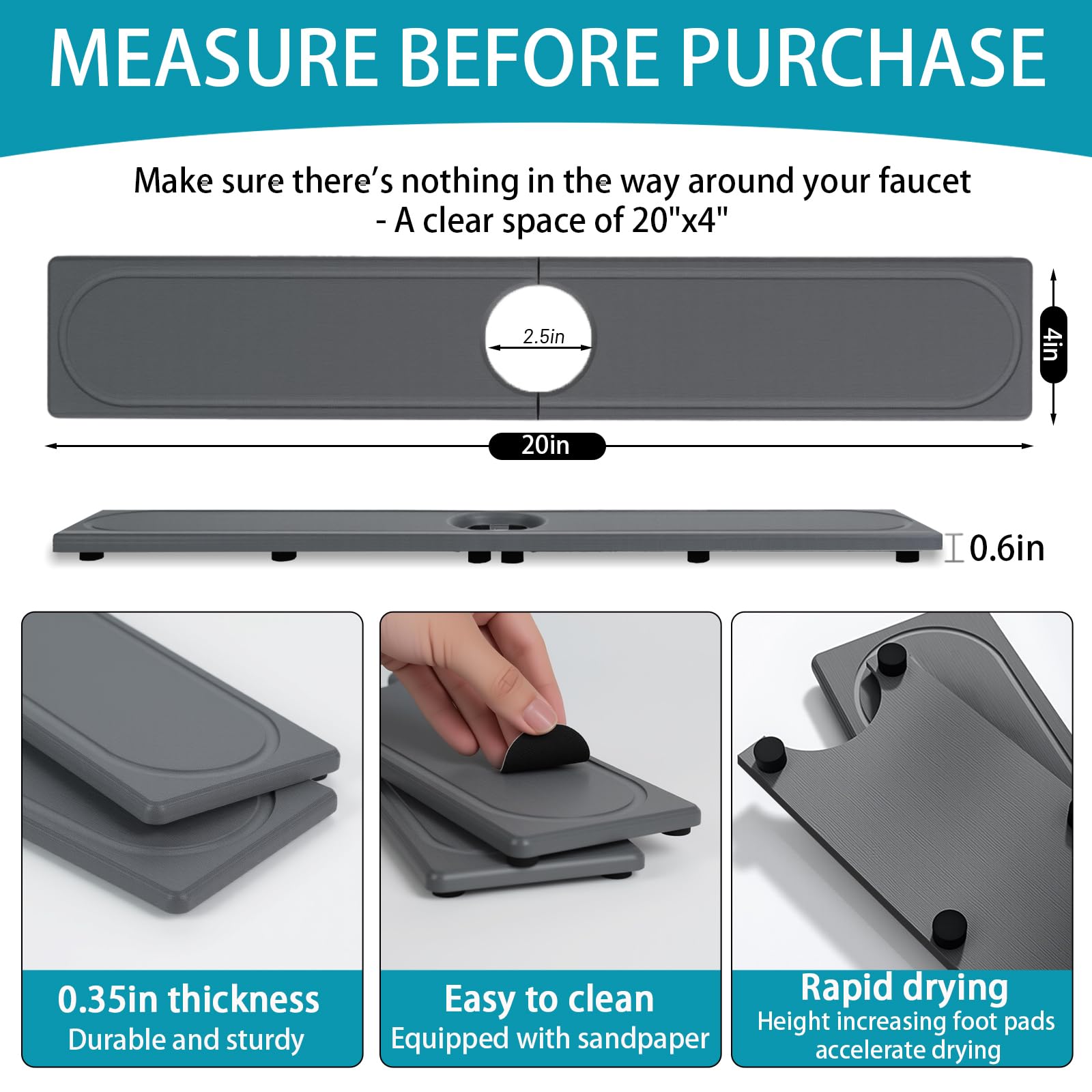 Lyxel faucet mat ventilated surface reduces water pooling around fixtures