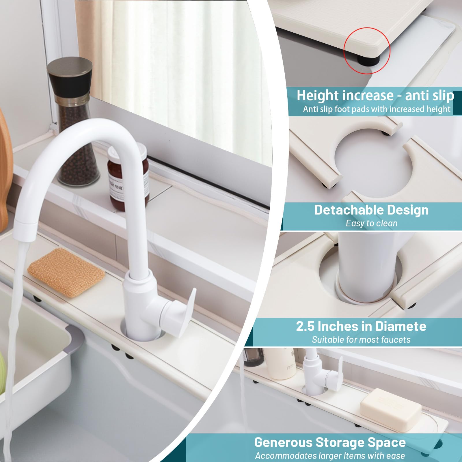 Lyxel faucet mat water-absorption close-up highlighting diatomite efficiency