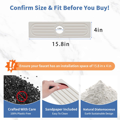 Lyxel faucet mat center hole 2.5 diameter fits most sinks.
