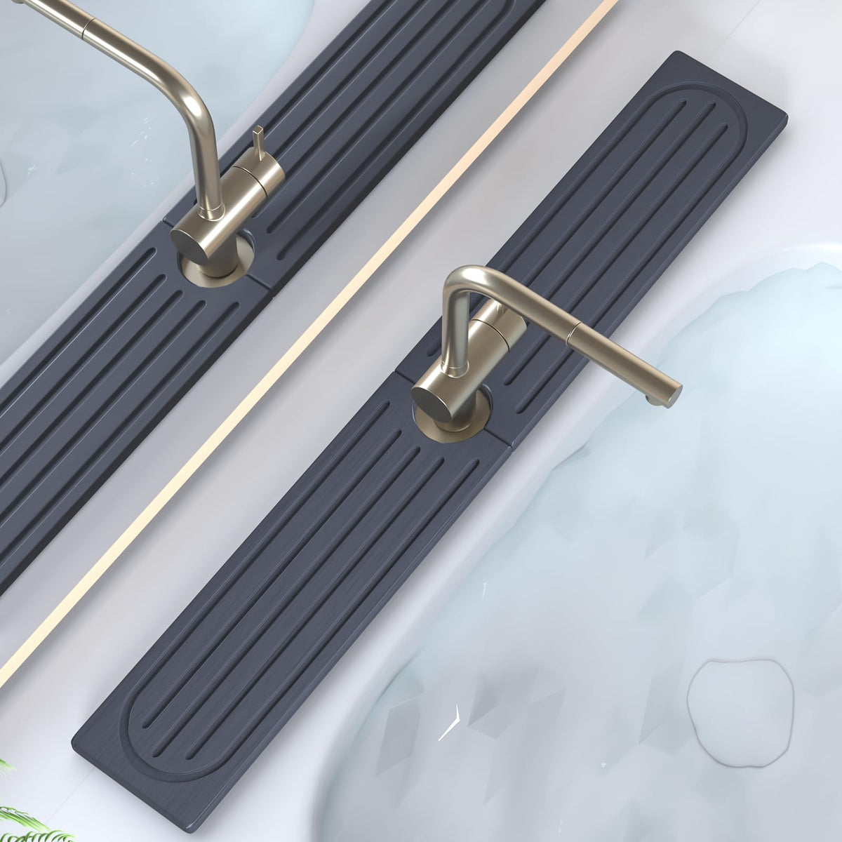 Lyxel Stone Faucet Mat absorbs water quickly, keeping kitchen counters dry around the faucet.