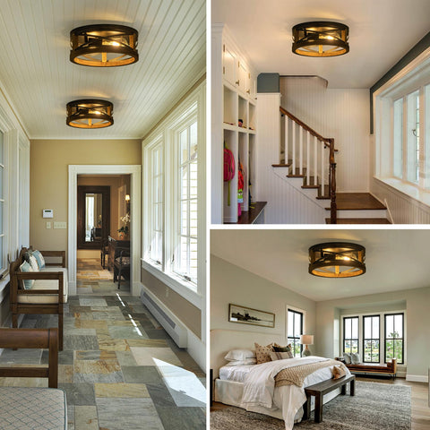Lzglyptics 2-light flush mount brightens hallways with cozy farmhouse ambience.