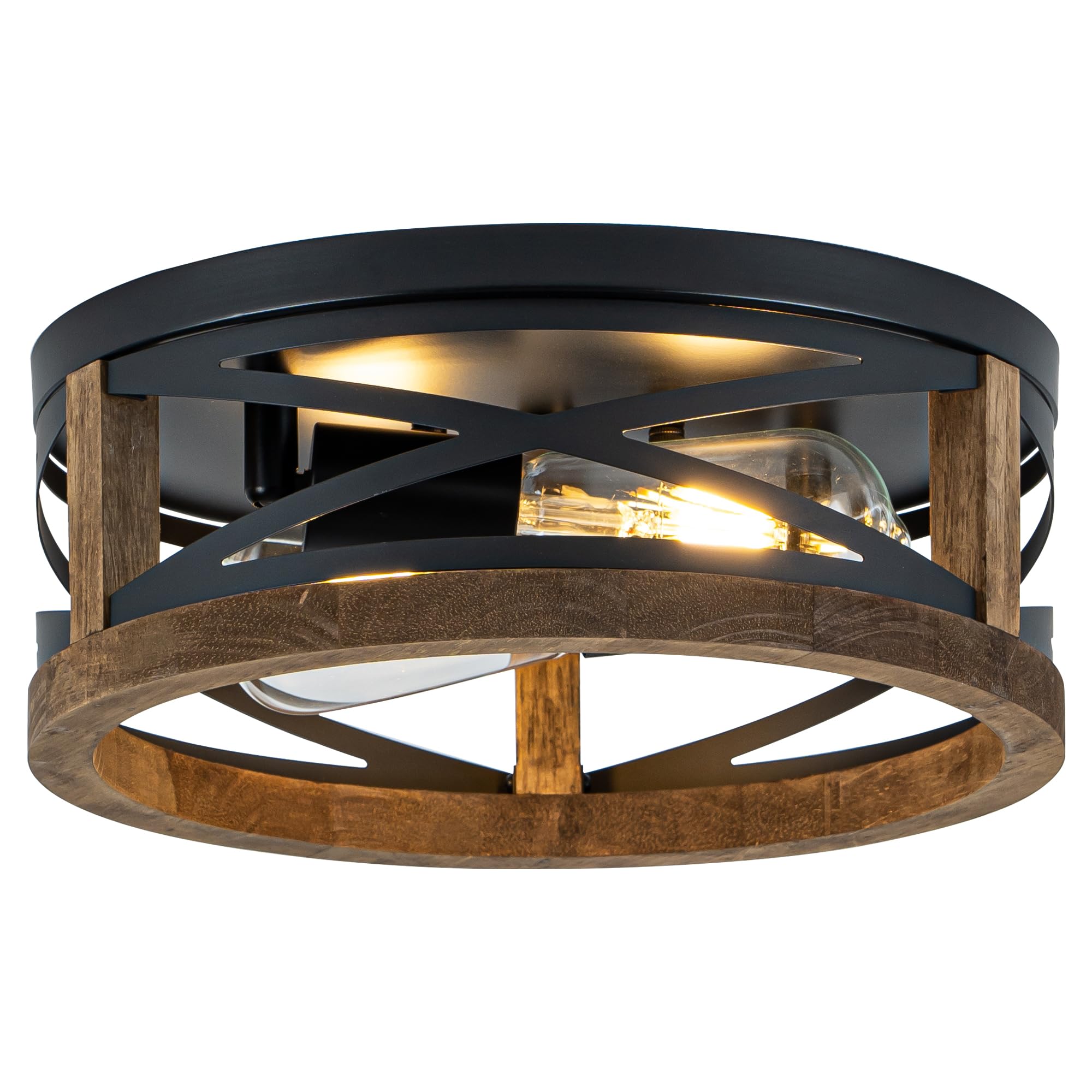 Lzglyptics farmhouse round ceiling light with wood frame adds warm entryway ambiance.