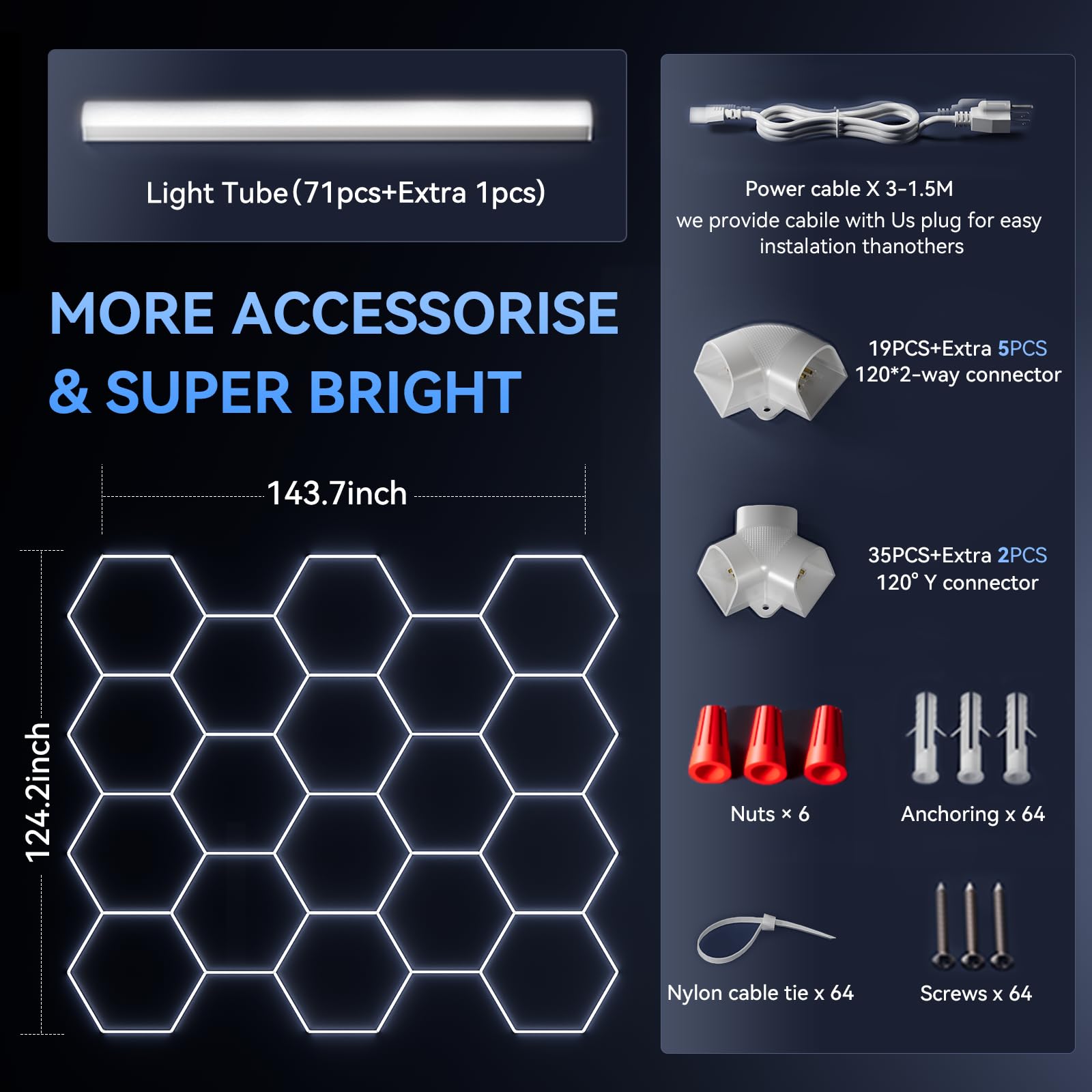 LZHOME hexagon light installation parts spread with accessories