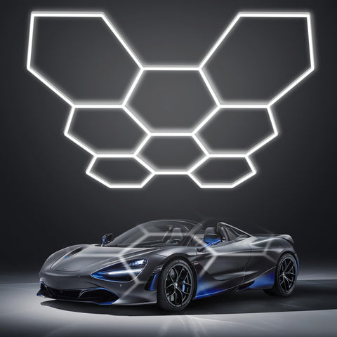 LZHOME Hexagon LED garage light front view showing bright 40000lm for clarity