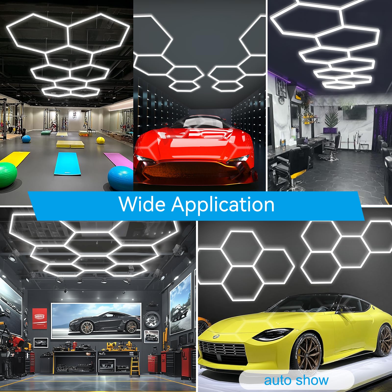 LZHOME hexagon LED garage light ideal for gym basement or salon.
