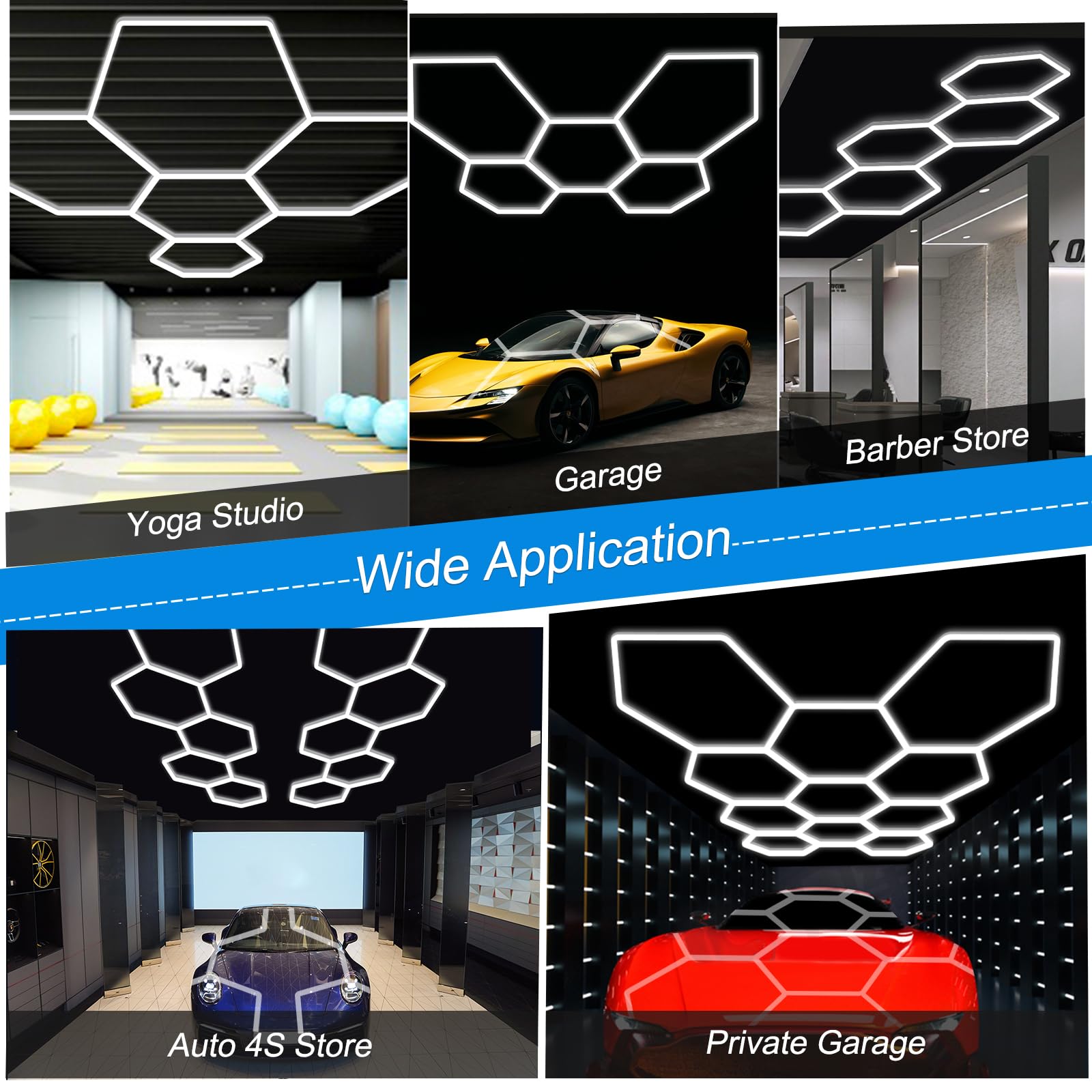 LZHOME hexagon LED garage light safety design with recessed connectors reduces shock risk during install.
