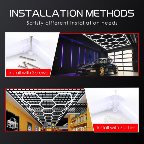 LZHOME LED hexagon garage light at full brightness shows high lumens for bright workshops