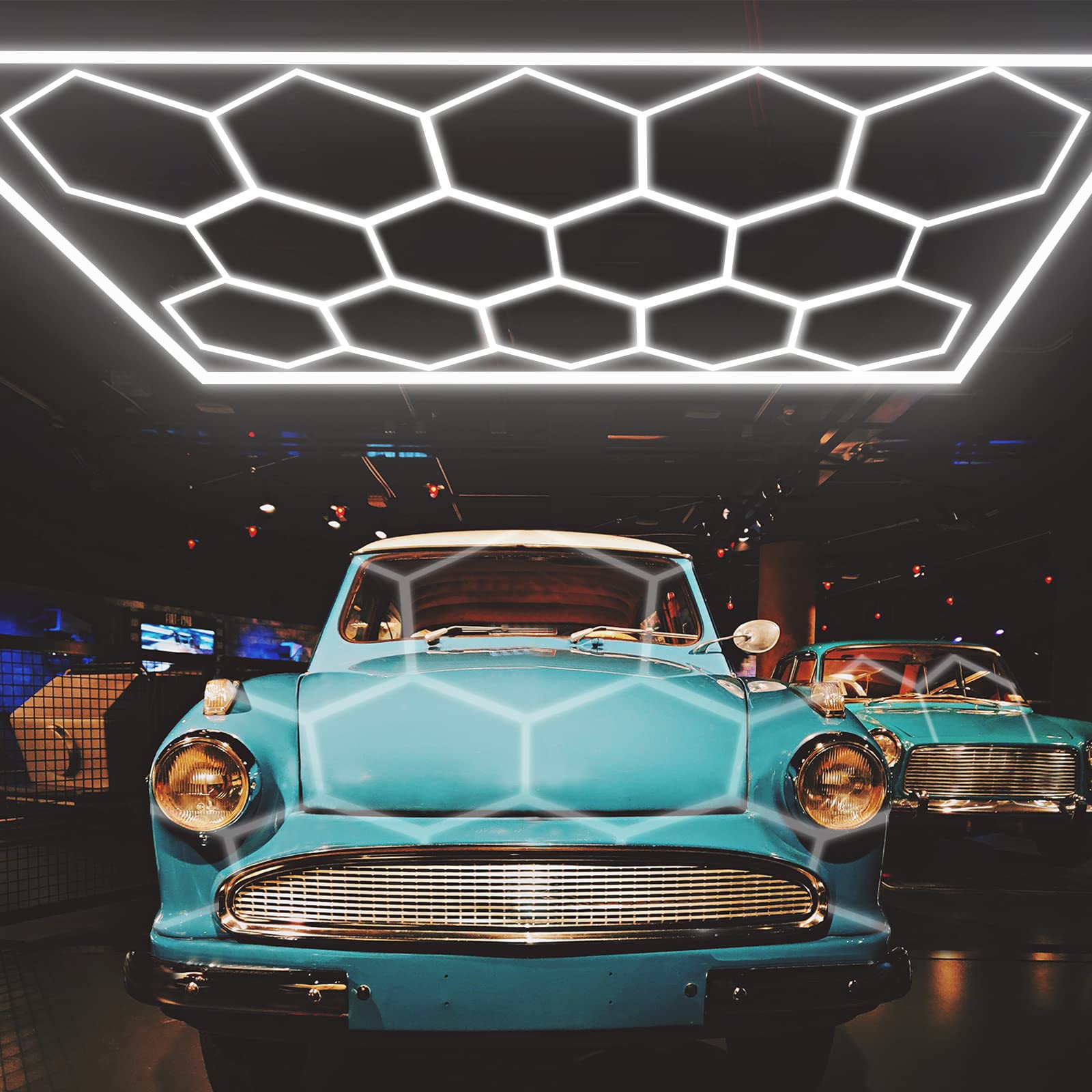 LZHOME LED hexagon garage light packaging shows easy setup and included installation accessories