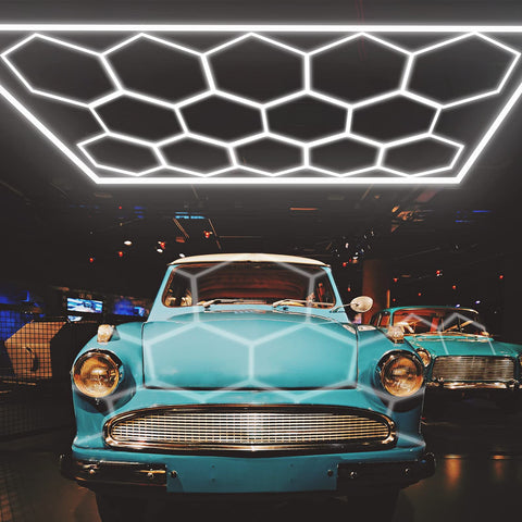 LZHOME LED hexagon garage light packaging shows easy setup and included installation accessories