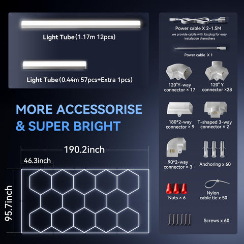 LZHOME hexagon light during installation shows ample cable and accessory variety