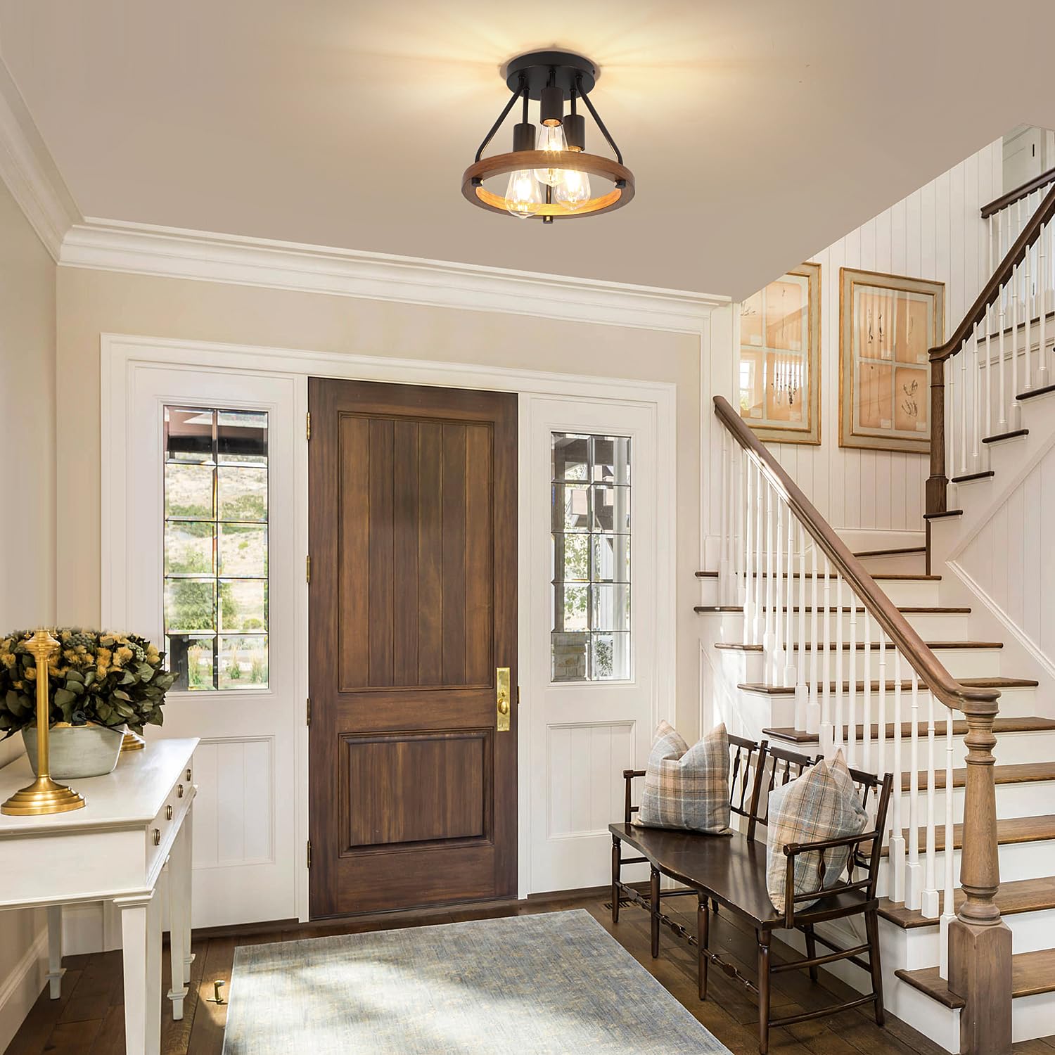 LZLDCJ circle metal shade adds focal point to kitchen ceiling.