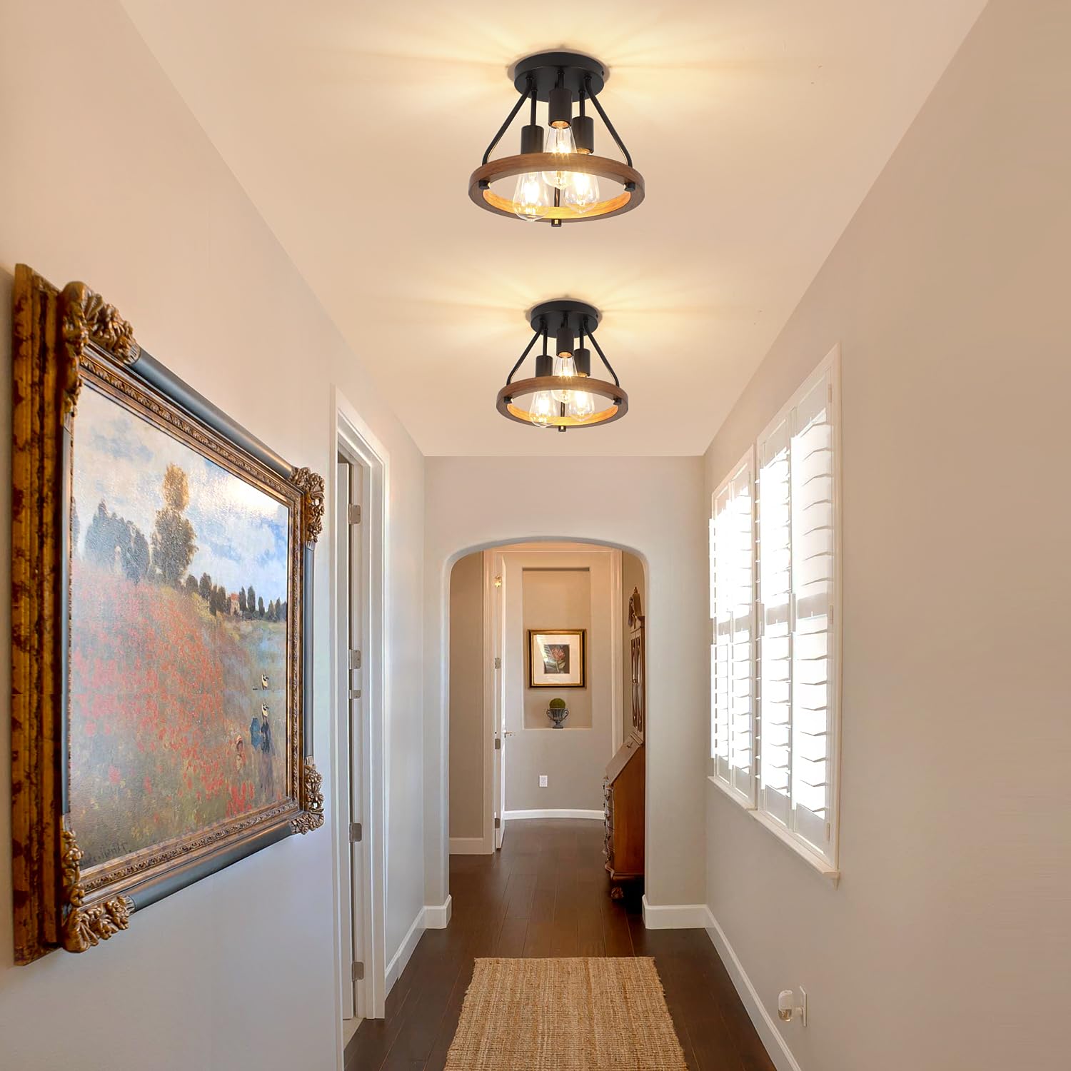 LZLDCJ farmhouse entryway light with metal canopy complements rustic interiors.