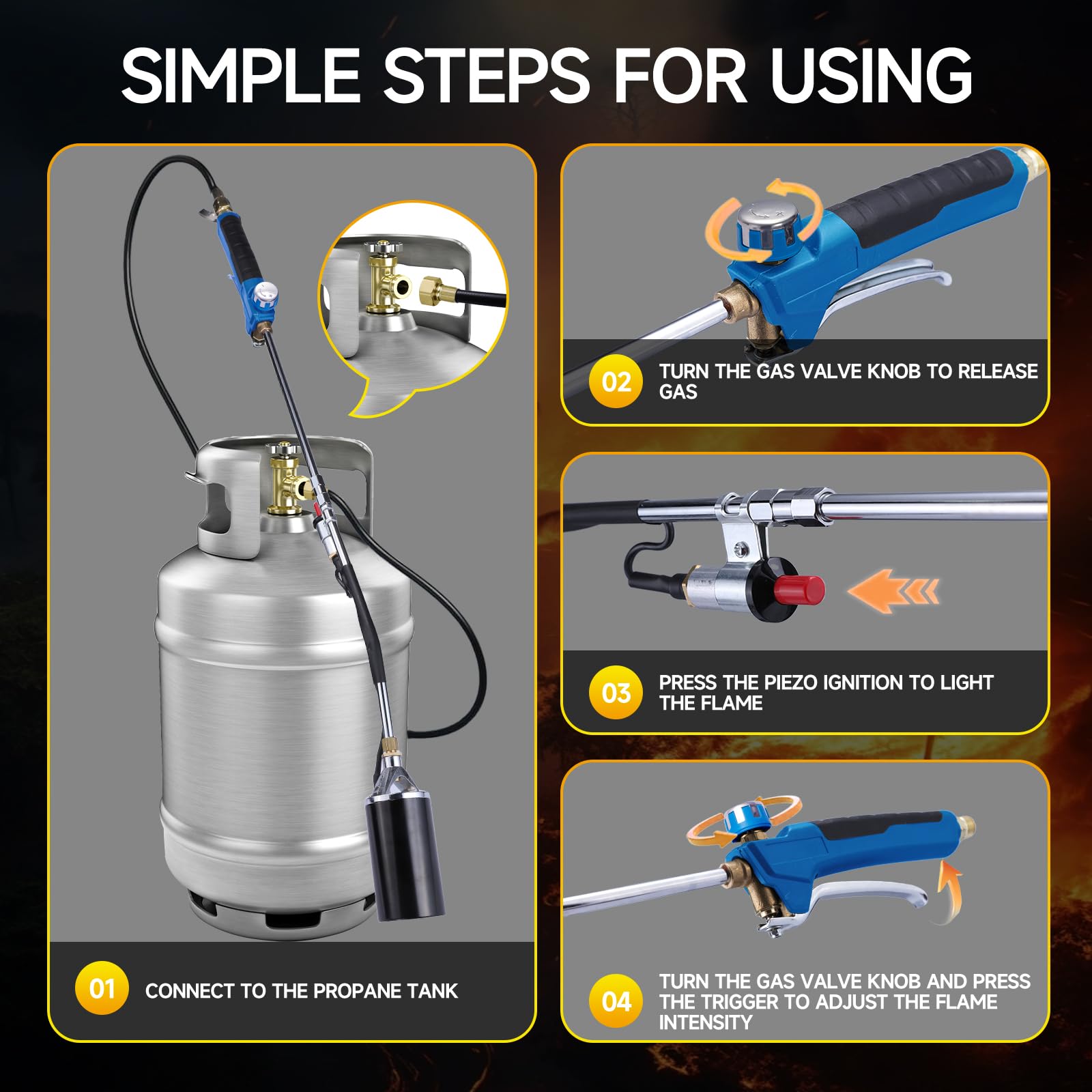 LZONEY electronic igniter and turbo trigger enable quick flame start.
